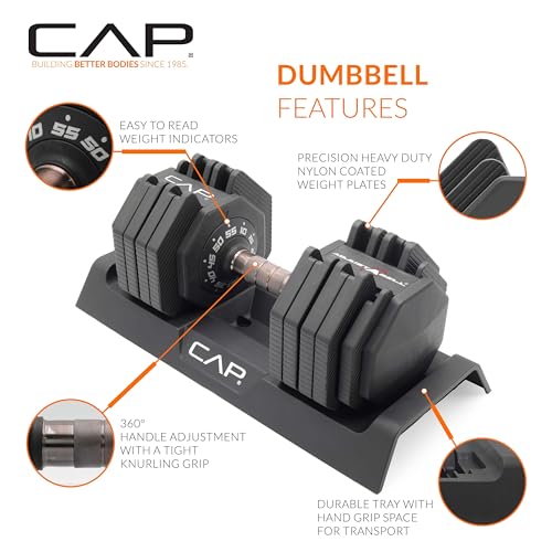 CAP Barbell ADJUSTABELL Adjustable 55 lb Hex Dumbbell Weights - Singles & Pairs | Multiple Handle Options