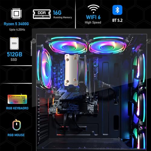 STGAubron Gaming PC Computer Desktop, GeForce RTX 2060 Super 8G, Intel Core I7 8th up to 4.1GHz, 16G DDR4, 1T SSD, WiFi 6 & BT 5.2, RGB Fan x6