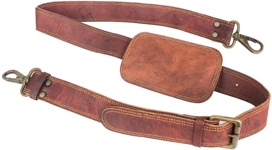 Leather Adjustable Padded Replacement Shoulder Strap with Metal Swivel Hooks for Messenger, Laptop, Camera, Duffle Bags & More