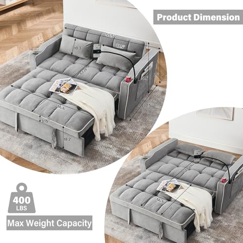 WIIS' IDEA Convertible Sofa Bed,3 in 1 Velvet Sleeper Sofa Pull-Out Bed