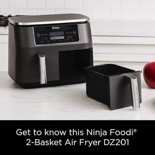 Ninja DZ401 Foodi 10 Quart 6-in-1 DualZone XL 2-Basket Air Fryer with 2 Independent Frying Baskets, Match Cook & Smart Finish to Roast, Broil