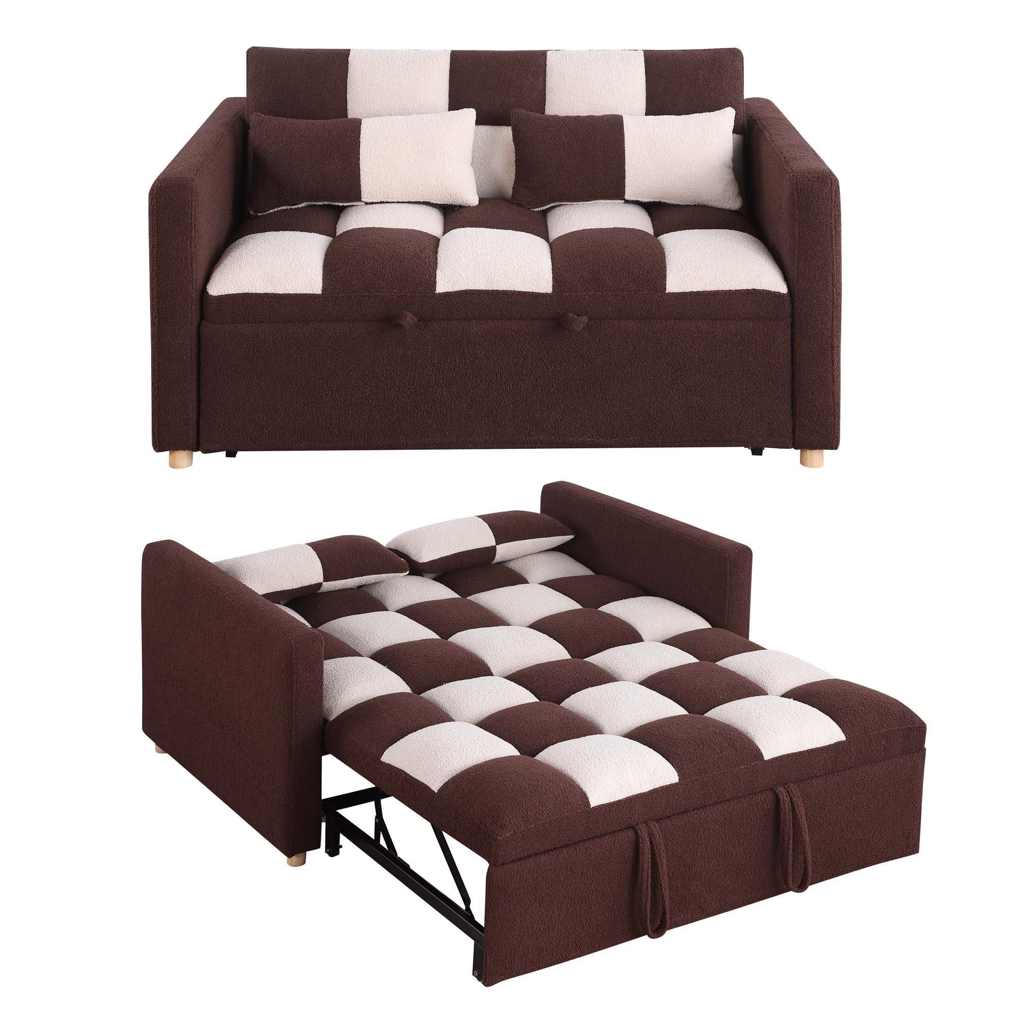 Zechuan 3 in 1 Pull Sleeper Sofa Bed, Small Teddy Convertible Futon Couch Bed with Adjustable Backrests, Modern Loveseat with 2 Pillows