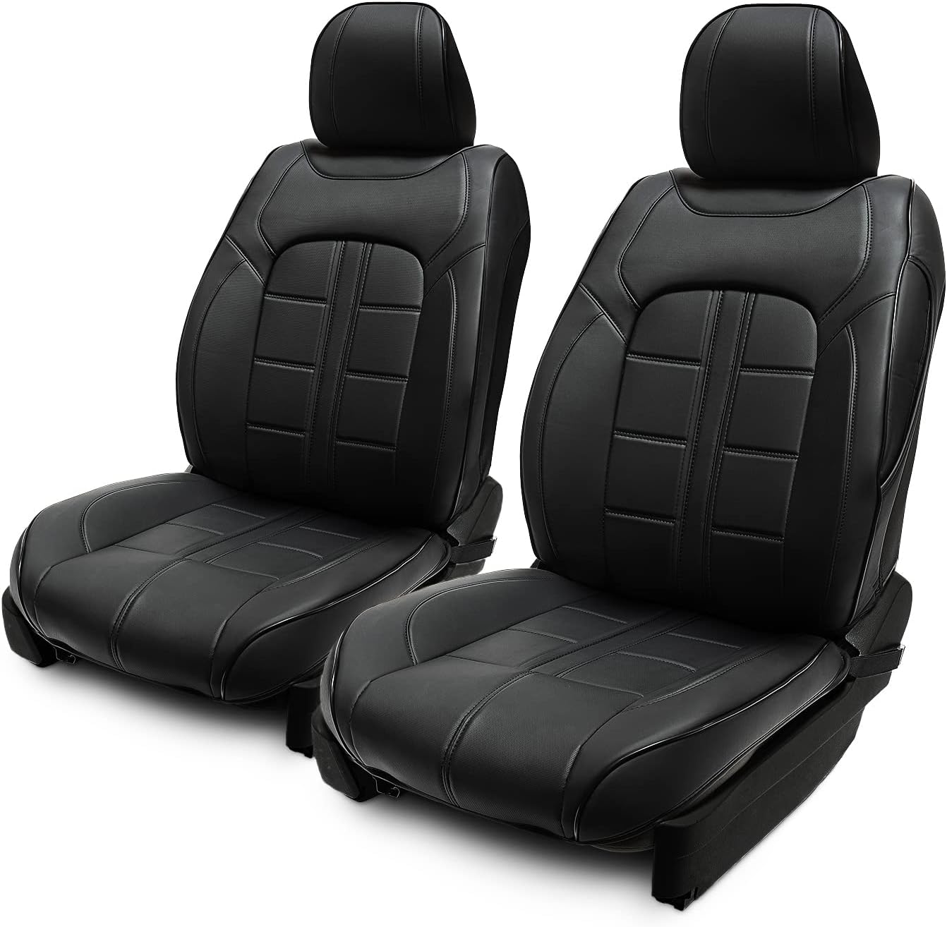 Season Guard Traveler Automotive Car Seat Covers, 3D Semi-Custom Luxury Faux Leather, Universal Fit For Cars Truck Van SUV, Black with Red Accent