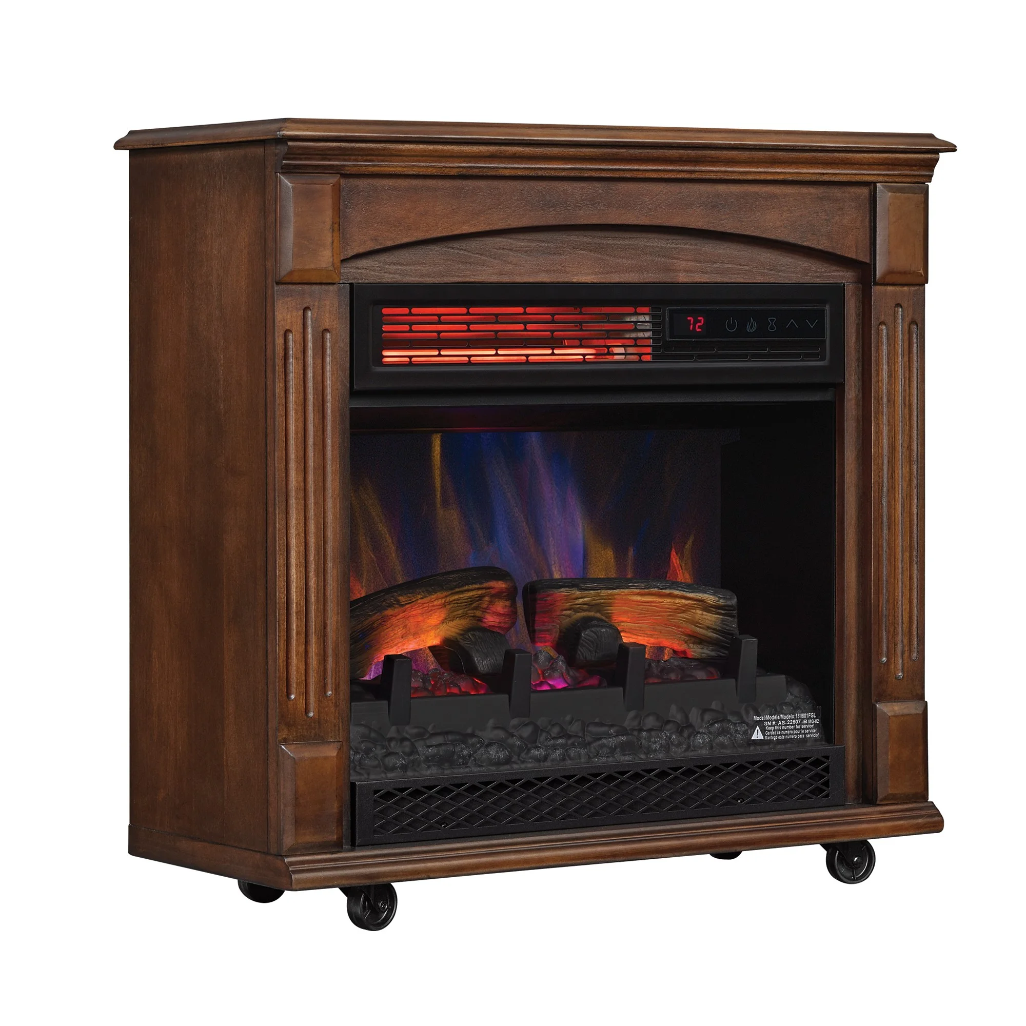 ChimneyFree Rolling Mantel with 3D Infrared Quartz Electric Fireplace, Caramel Birch