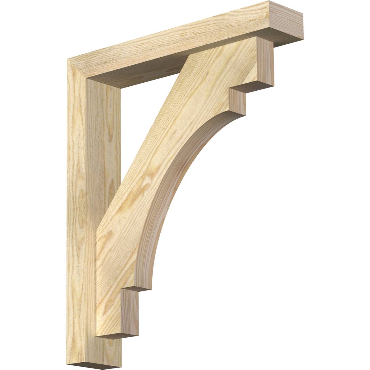 Ekena Millwork BKT0402X20X24MRC05RDF 4x22W x 20x22D x 24x22H Merced Block Rough Sawn Bracket w/ Offset Brace, Douglas Fir