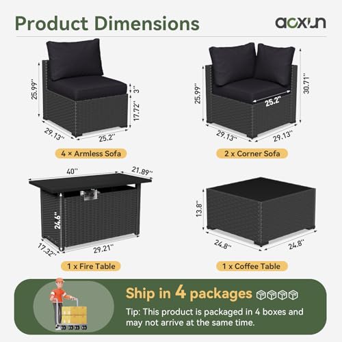 Aoxun 7 Piece Patio Furniture Set Wicker Rattan Patio Sectional Sofa Set Outdoor Seating Furniture with Thickened Cushion, Grey