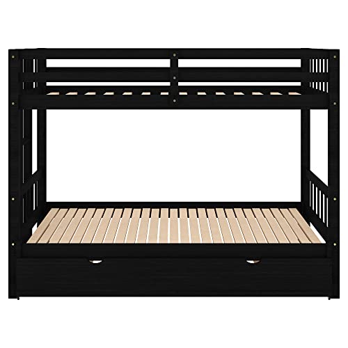 Twin over Double Twin Bunk Bed with Trundle, Convertible Down Bed, Pull-Out Multi-Functional Bunk Bed for 4 People