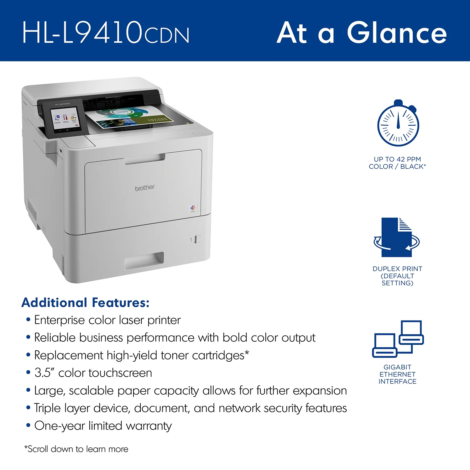 Brother MFC‐L9610CDN Enterprise Color Laser All‐in‐One Printer with Fast Printing, Large Paper Capacity, and Advanced Security Features