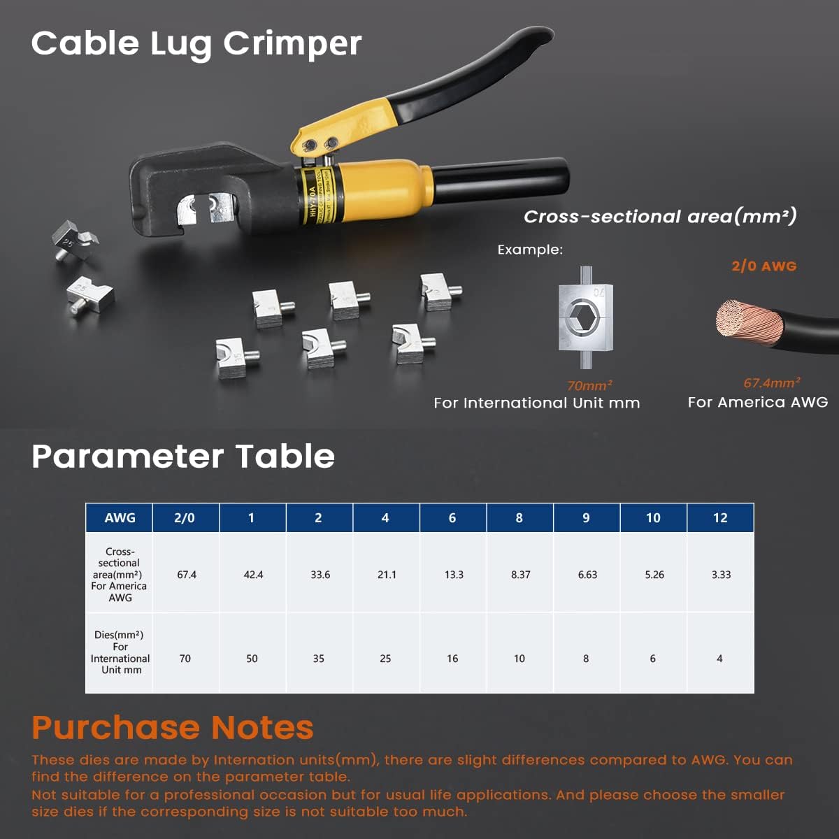 10 Tons Hydraulic Wire Battery Cable Lug Terminal Crimper Crimping Tool With 9 Pairs of Dies