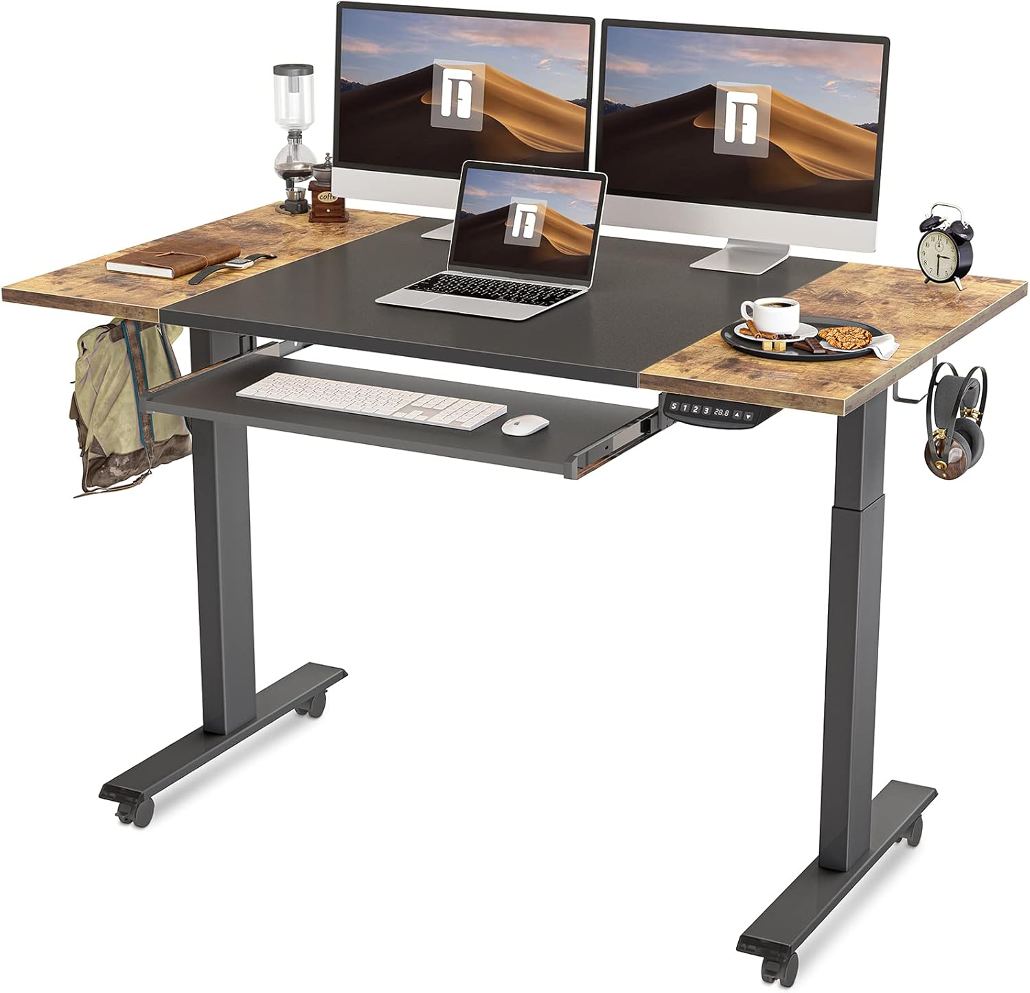 FEZIBO Dual Motor Height Adjustable Electric Standing Desk with Keyboard Tray, 48 x 24 Inch Sit Stand Table with Splice Board