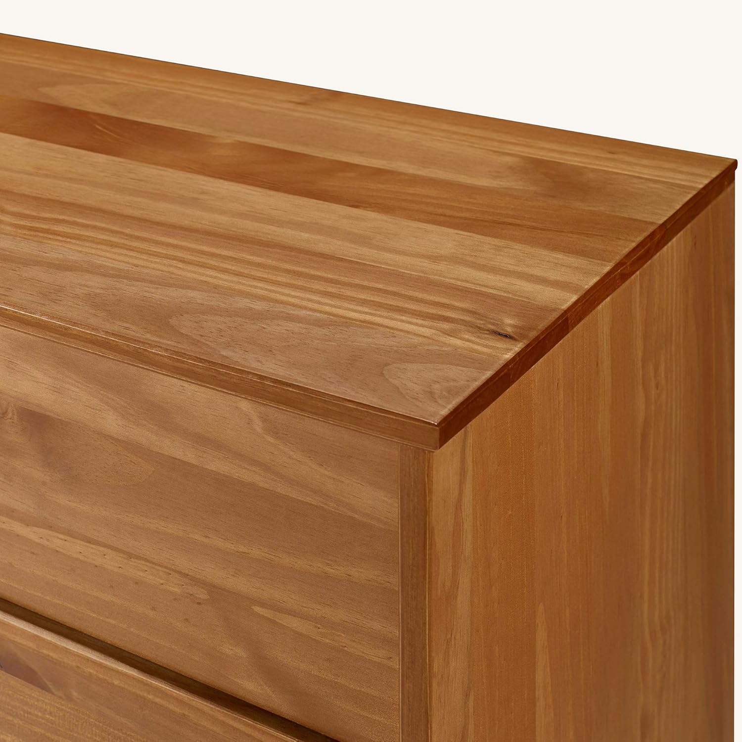 Walker Edison Mid Century Modern Grooved Handle Wood Dresser Bedroom Storage Drawer Organizer Closet Hallway, 6 Drawer, Caramel