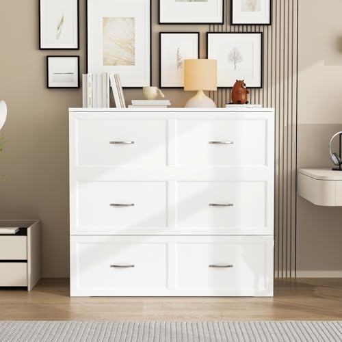 FAMAPY Twin Murphy Bed with Built-in Charging Station, Space-Saving Murphy Bed Chest Twin with Drawer, Foldable
