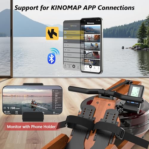 Water Rowing Machine for Home Use, WENOKER Wooden Foldable Rower Machine with Adjustable Monitor & Bluetooth APP
