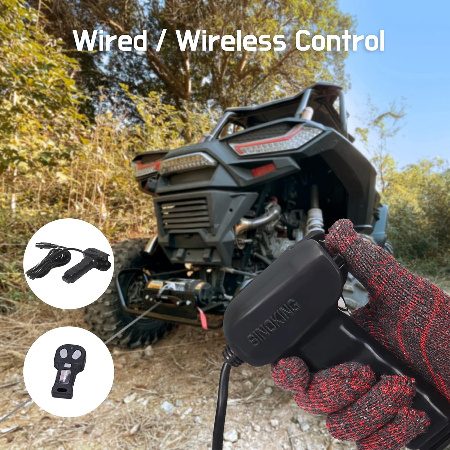 SINOKING 6000lb 12V Winch, UTV&ATV Winch with 1/4"× 49ft Synthetic Rope, Wired and Wireless Remote Control