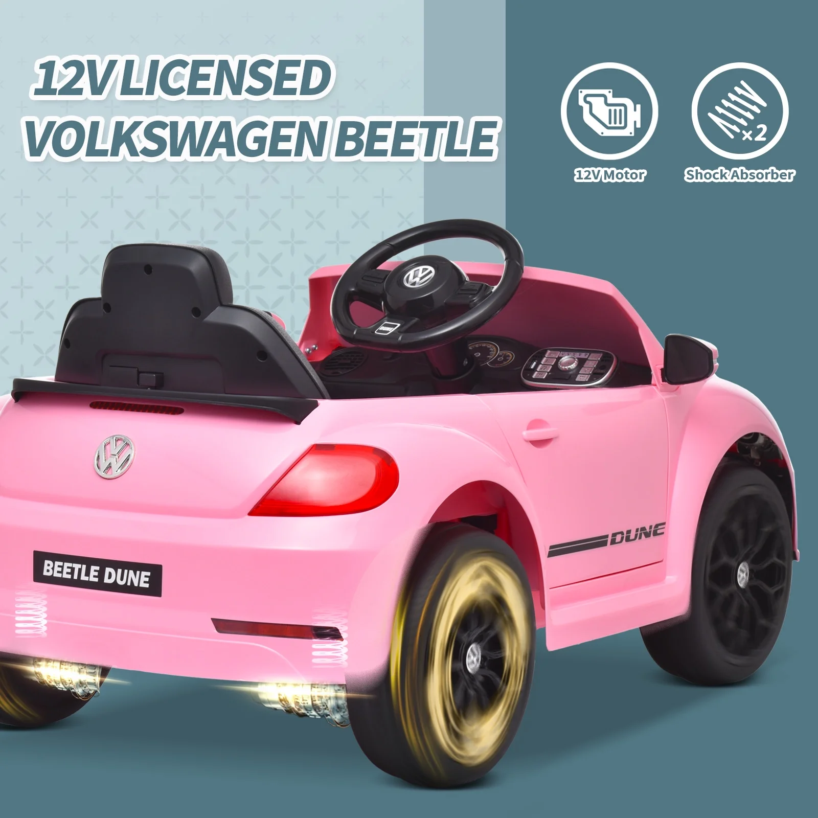 Joywhale 12V Kids Ride on Car Licensed Volkswagen Beetle Battery Powered Electric Vehicle for Kids, with 2.4G Remote Control