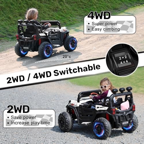ANPABO 24V 4X4 Ride on Car Truck w/Remote Control, 4WD/2WD Switchable Kids UTV, 19" Spacious Seat, 4 Shock Absorbers, Soft Start, Music Player