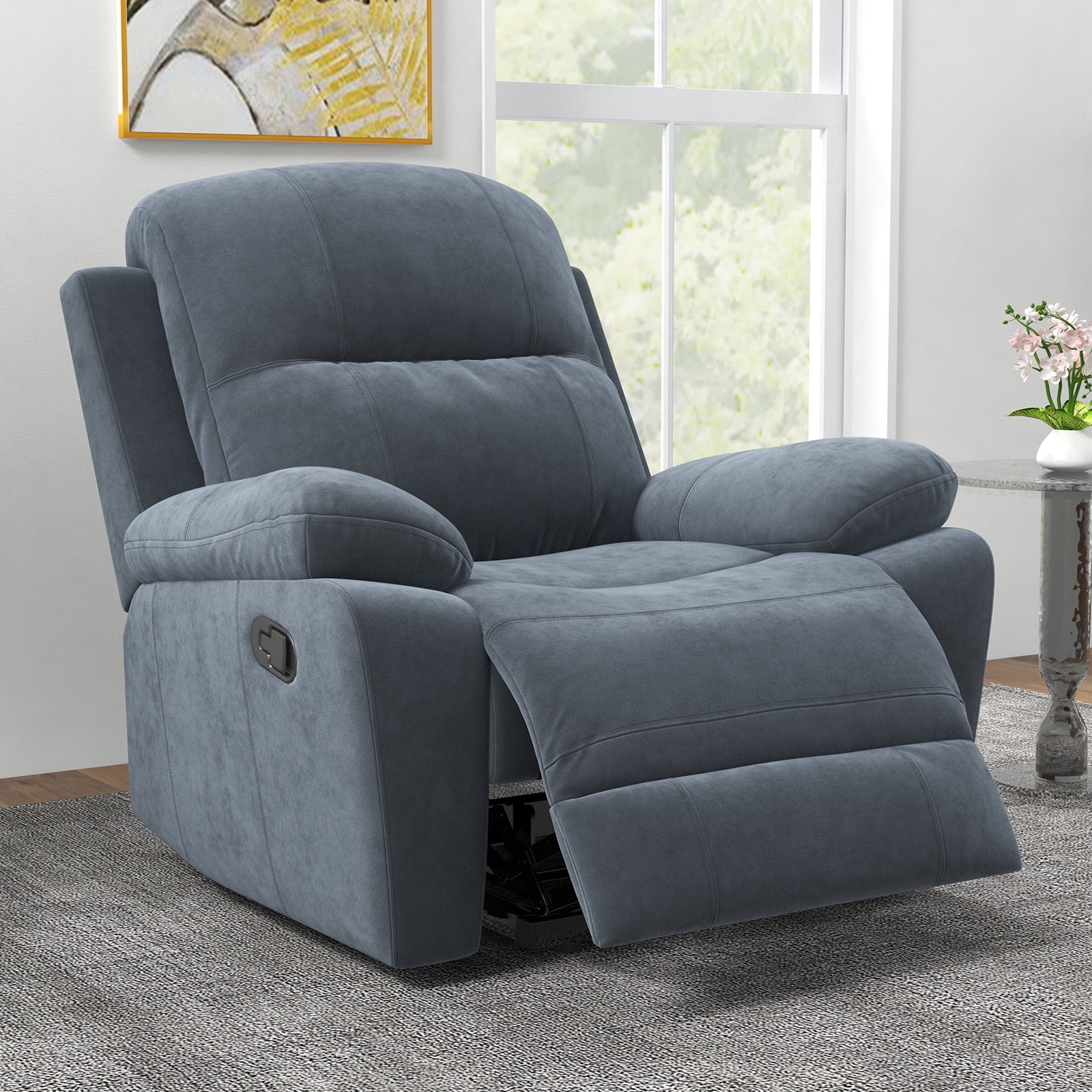 Bonzy Home Single Recliner Chairs for Living Room Overstuffed Breathable Fabric Reclining Chair Manual Sofas, Gray
