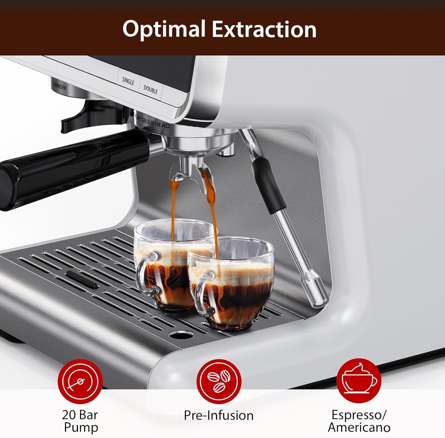 Espresso Machine with Grinder - Brushed Stainless Steel, Espresso Coffee Maker with Milk Frother, For Home Barista