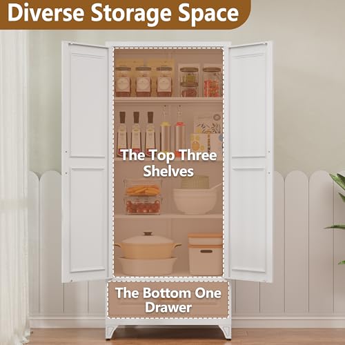 Pantry Cabinet, 71 Inch Tall Kitchen Storage Cabinet, Metal Pantry Cabinet with Doors and Adjustable Shelves, Black Food Cupboard