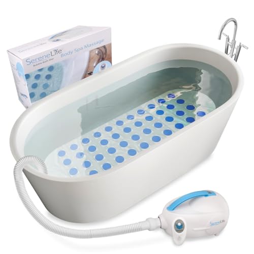Portable Spa Bubble Bath Massager - Thermal Spa Waterproof Non-Slip Mat with Suction Cup Bottom, Motorized Air Pump & Adjustable Bubble Settings