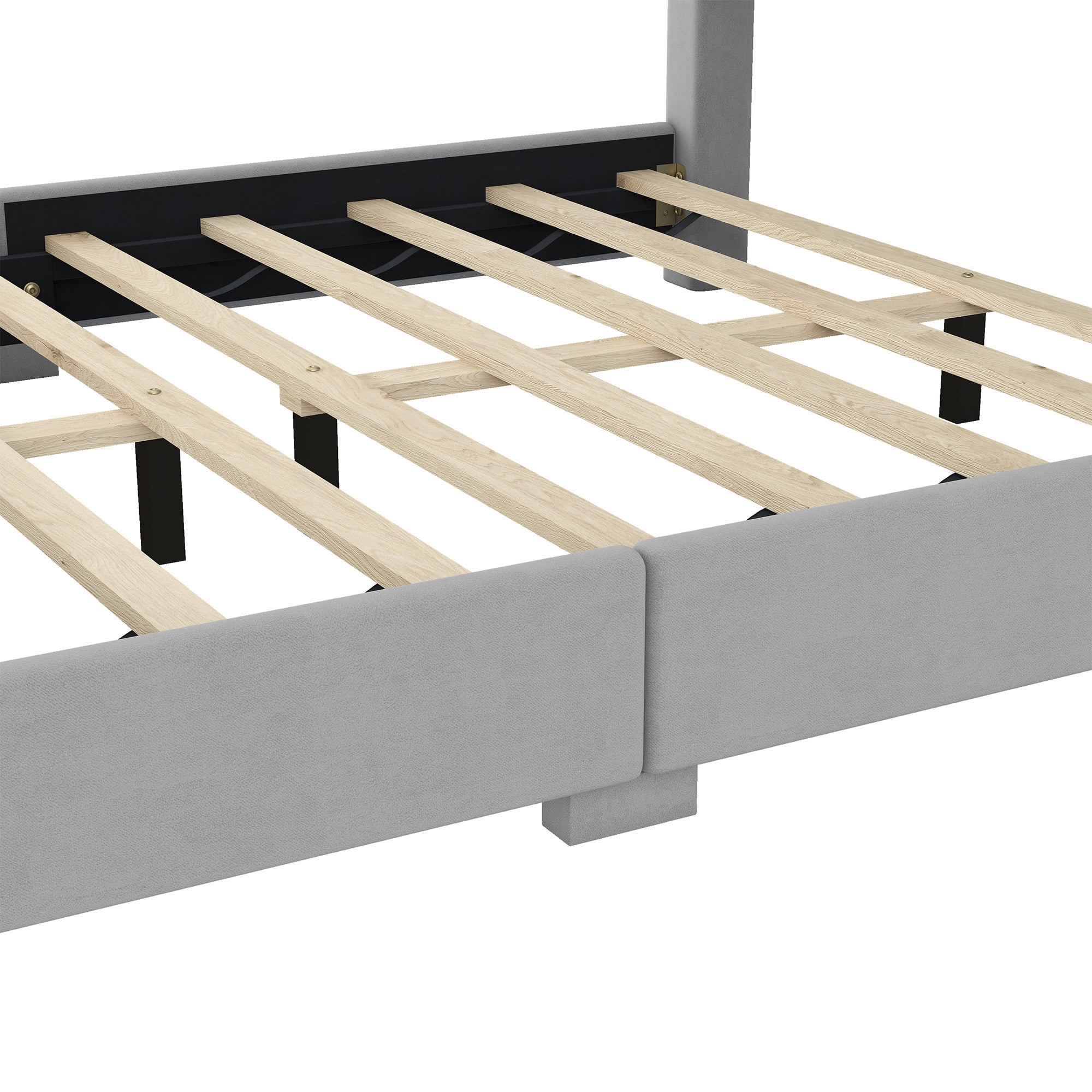 Dawn Whisper Queen Size Upholstery Platform Bed with Storage Headboard and Footboard, Support Legs, Grey