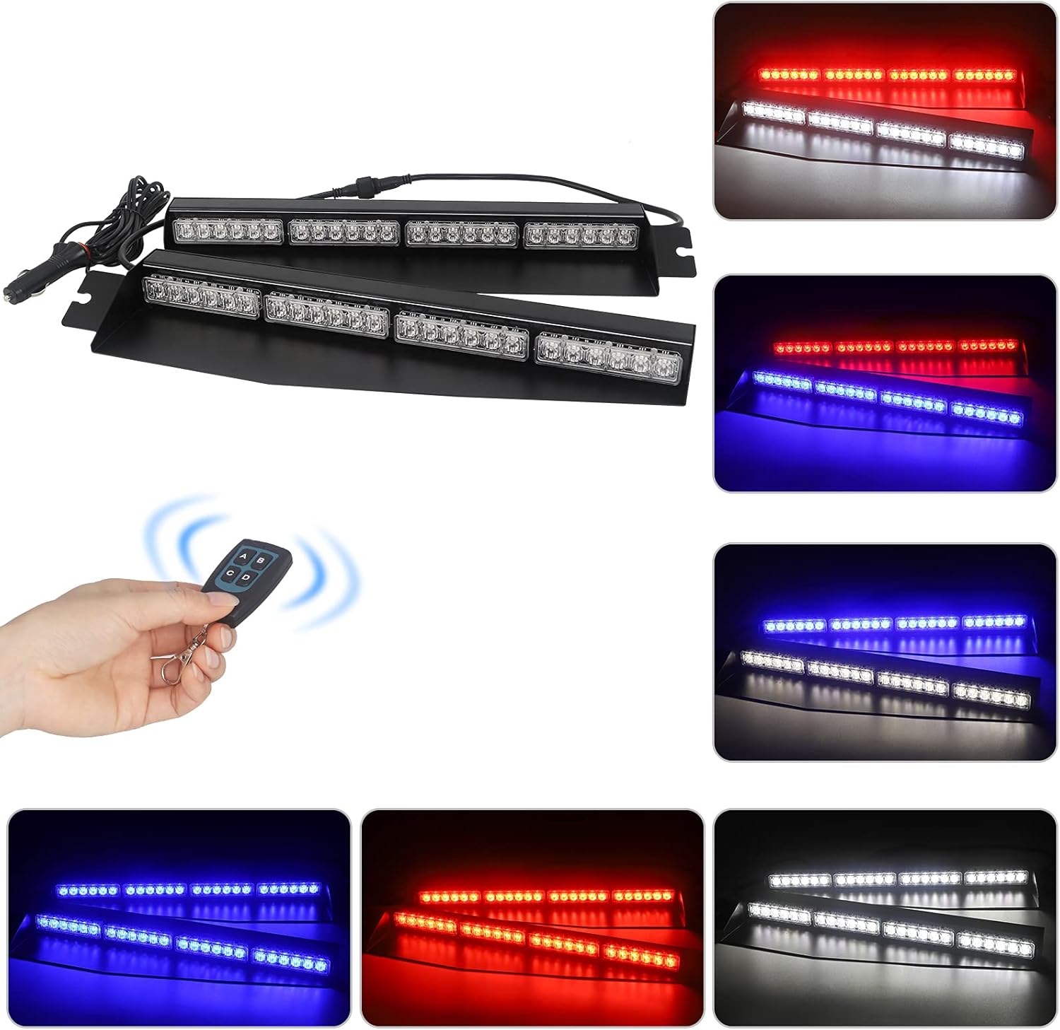 Emergency Visor Lights Green/White Strobe Lights Bar Warning Flashing Safety Interior Windshield for Construction Vehicles Trucks w/ Take Down