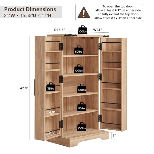 72" Tall Kitchen Pantry, Farmhouse Storage Cabinet with Barn Doors, Organizer, Drawer and Adjustable Shelves, Rustic Wood Cupboard for Kitchen