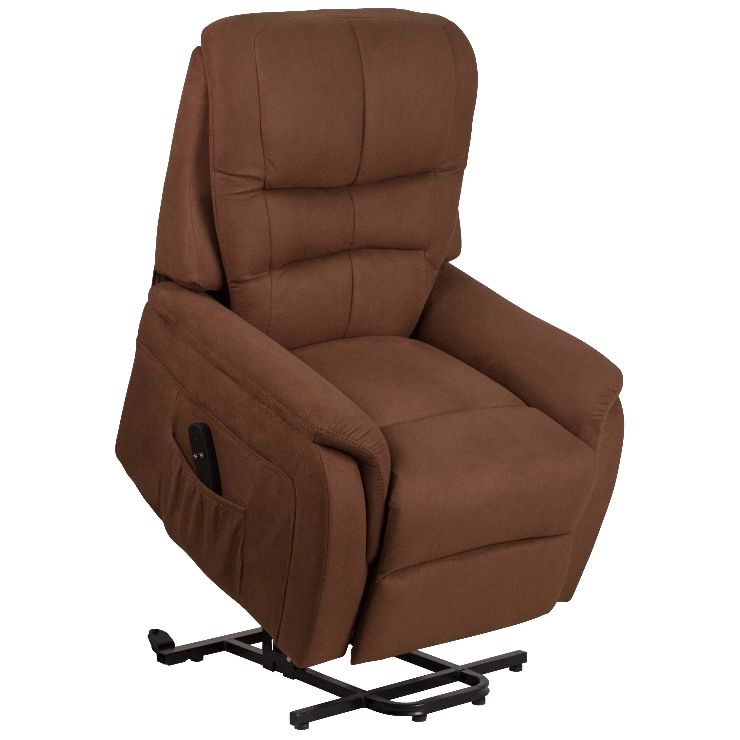 Emma + Oliver Brown Microfiber Remote Powered Lift Recliner for Elderly