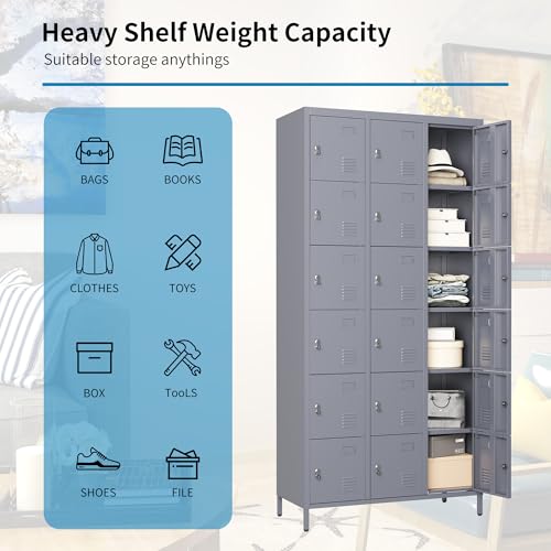 3 Doors Lockers for Employees, Steel Storage Lockers Lockable, Metal Locker Storage Cabinet for Home Office School Gym, Require Assembly (Grey)