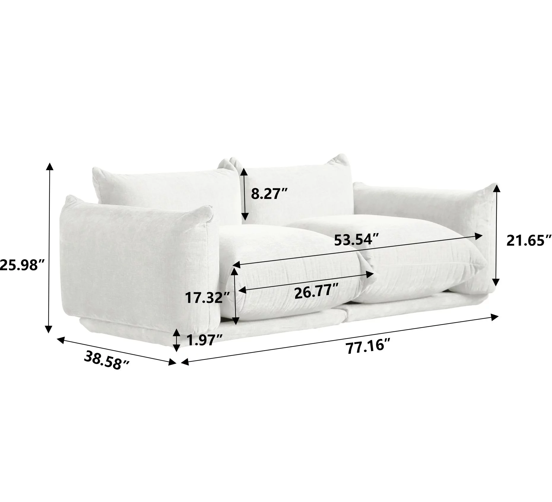 Magic Home Convertible Modular Sectional Sofa Foam Couch Loveseat Sofa Chenille Couch 2-Seat Sofa Sectional Couch for Living Room,Beige