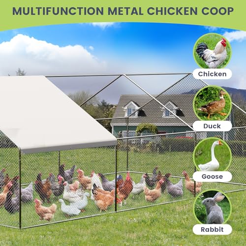 Large Metal Chicken Coop, Large Chicken Pen, Chicken Runs for Yard with Waterproof and Anti-UV Cover, Duck Rabbit House Outdoor (9.8'
