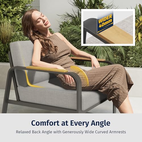 EAST OAK Courtyard Patio Furniture Set, 4-Piece Outdoor Patio Set with Sofa, Removable & Washable Deep Seating Cushion, Tempered Glass Table