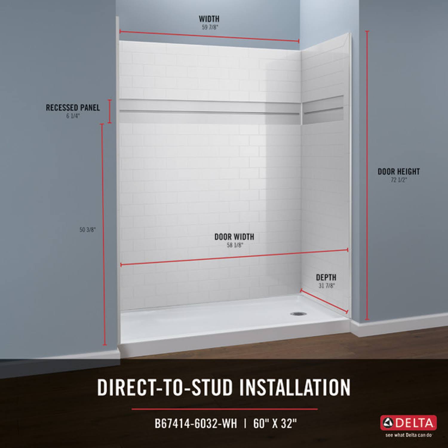 Delta UPstile 59-7/8 in. W White Shower Wall Set