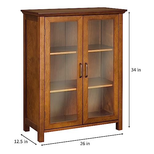 Teamson Home Avery Wooden Freestanding Floor Cabinet with 2 Adjustable Shelves 3 Storage Spaces 2 Glass Paneled Doors and 2 Antique Brass Knobs