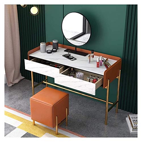Luxury Dressing Vanity Table w/Stool for Bedroom, Dressing Table with 2 Large Drawers