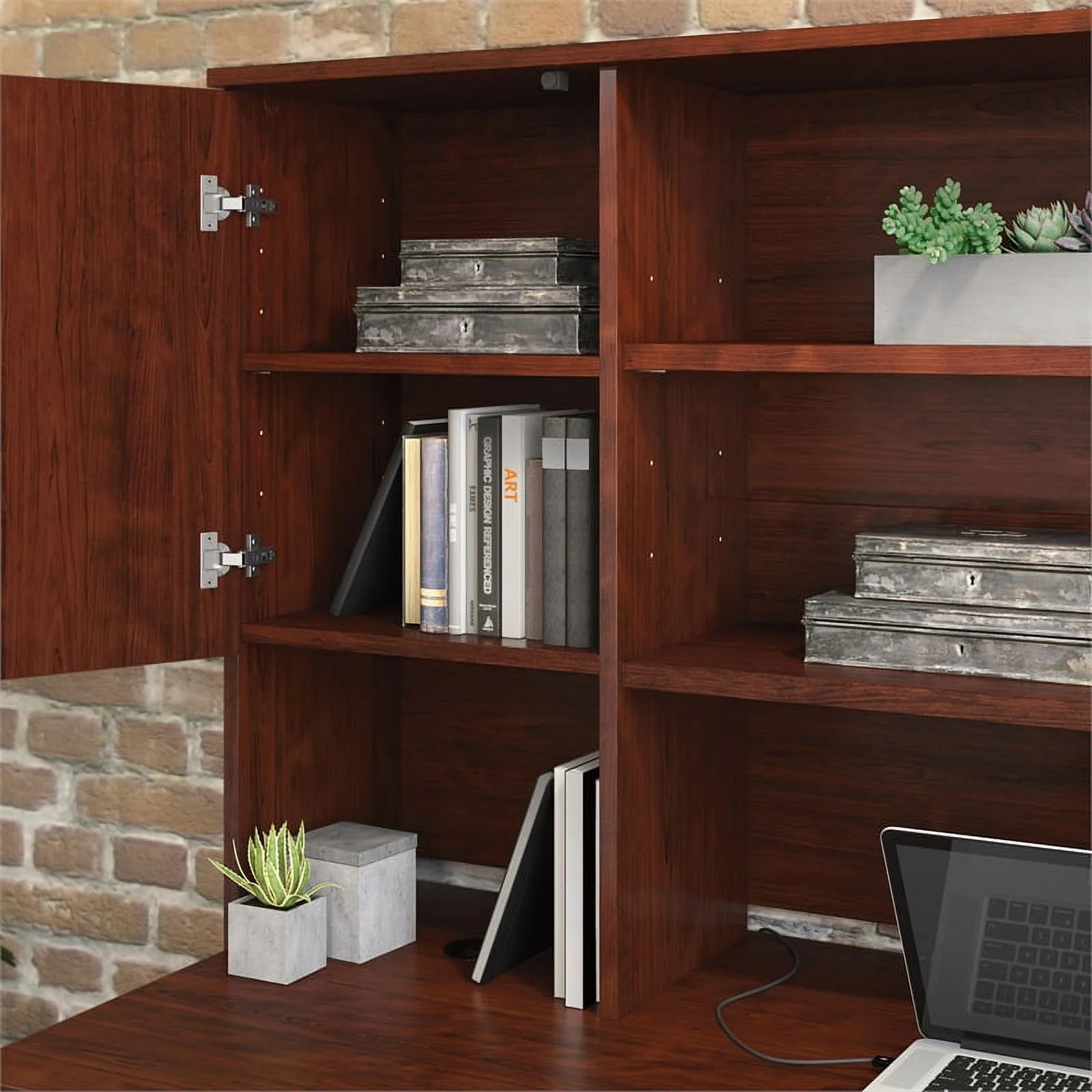 Pemberly Row 72" Engineered Wood Storage Hutch in Classic Cherry