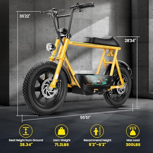 Caroma Peak 500W/800W/1200W Electric Scooter with Seat, 16 * 3" Fat Tire Ebike for All-Terrain, Max 15/25/30 Miles Ranges&20MPH