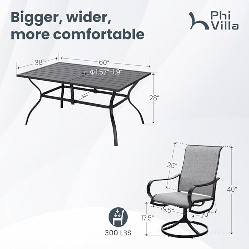 PHI VILLA 5 PCS Outdoor Patio Dining Set with Swivel Dining Chairs (Blue) and 37"x 37" Metal Steel Dining Table(1.57" Umbrella Hole)