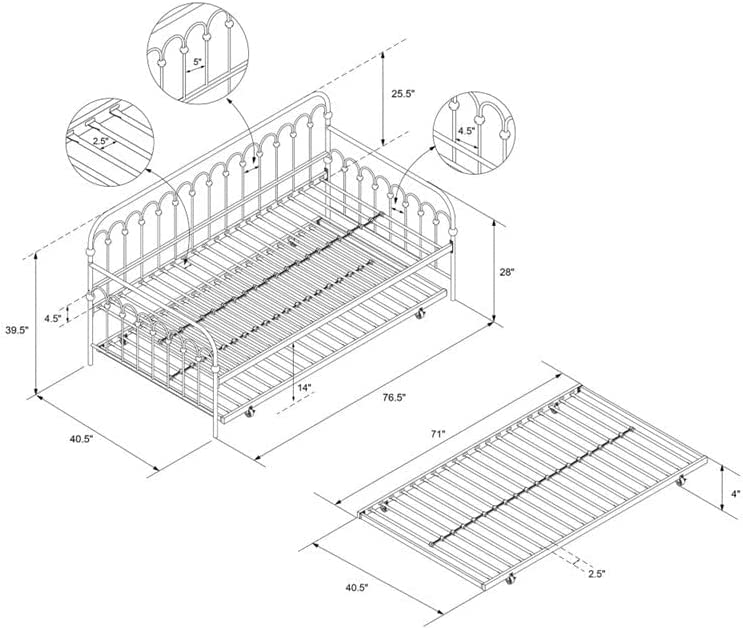 Bright Pop Twin Metal Daybed and Trundle, Stylish & Multifunctional, Built-in Casters, White