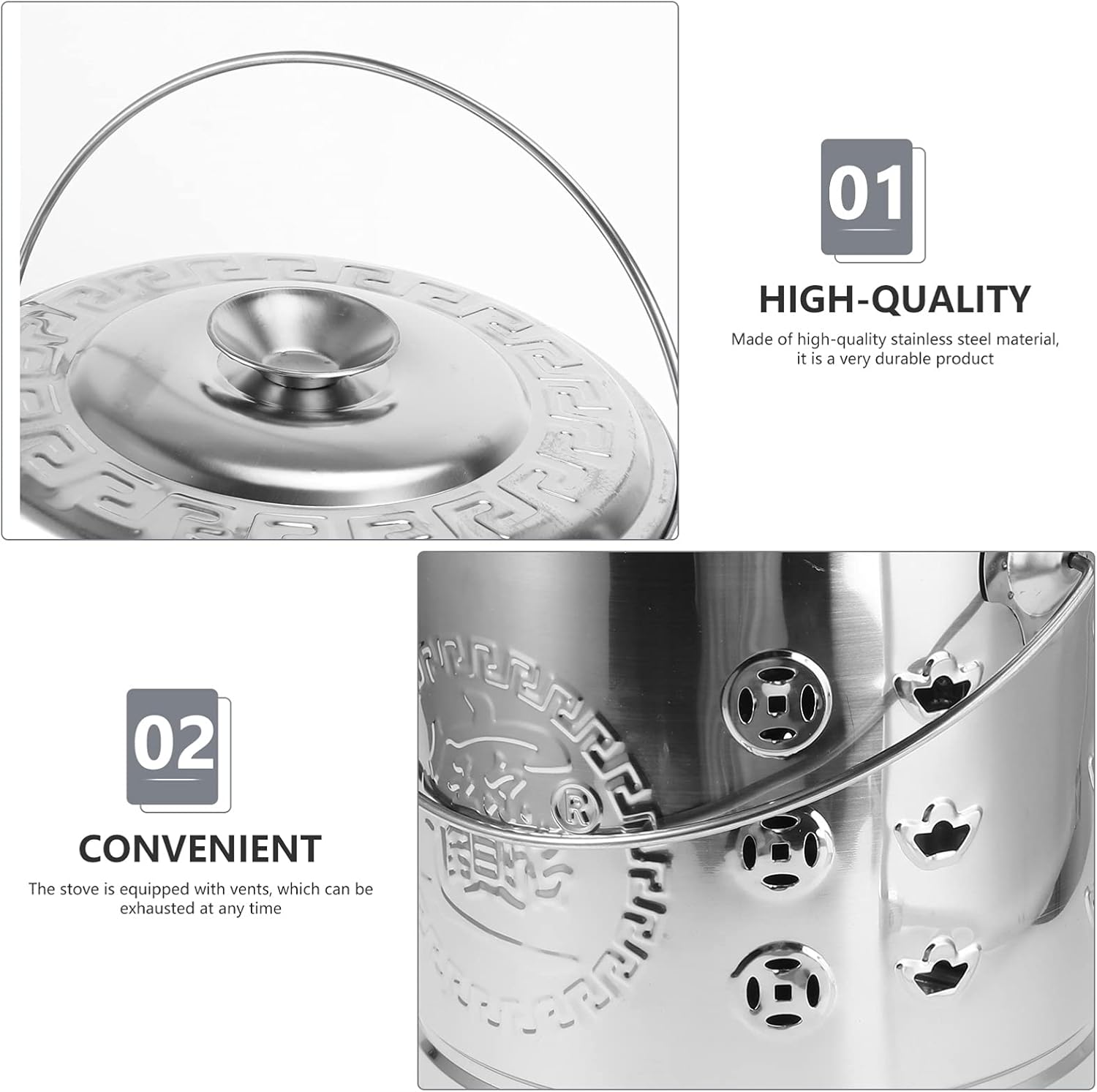 1Set Stainless Steel Burn Barrel Metal Incinerator Can with Burning Tong Garden Furnace for Wood Rubbish Leaves Burning Silver
