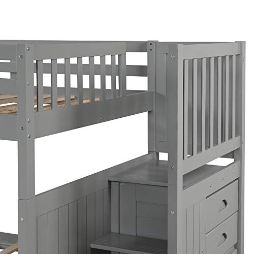 Ball & Cast Full Over Full Bunk Bed with Twin Size Trundle and Built in 4 Drawer,Wood Bunkbed w/Storage Ladder & Slat Support