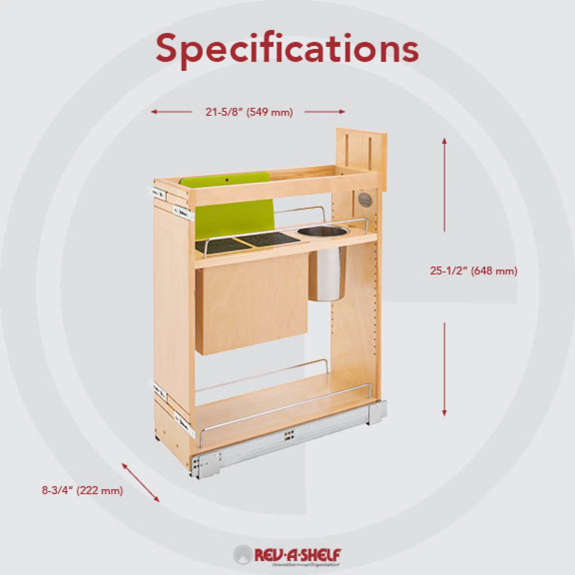 Rev-A-Shelf 8 Inch Pullout Cabinet Organizer with Universal Knife Block - Radiant Selections