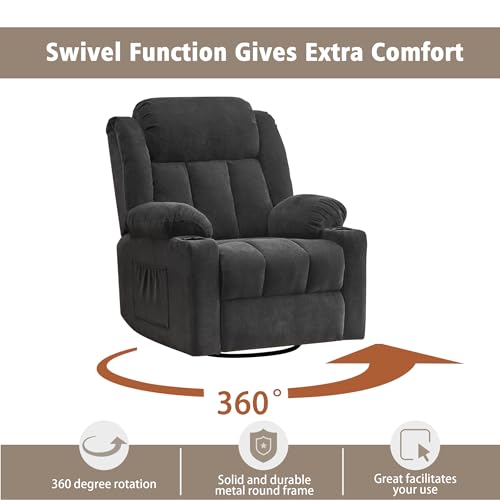 Rocker Swivel Recliner Chair for Adults, Overstuffed Large Manual Recliner Glider with Massage and Heat