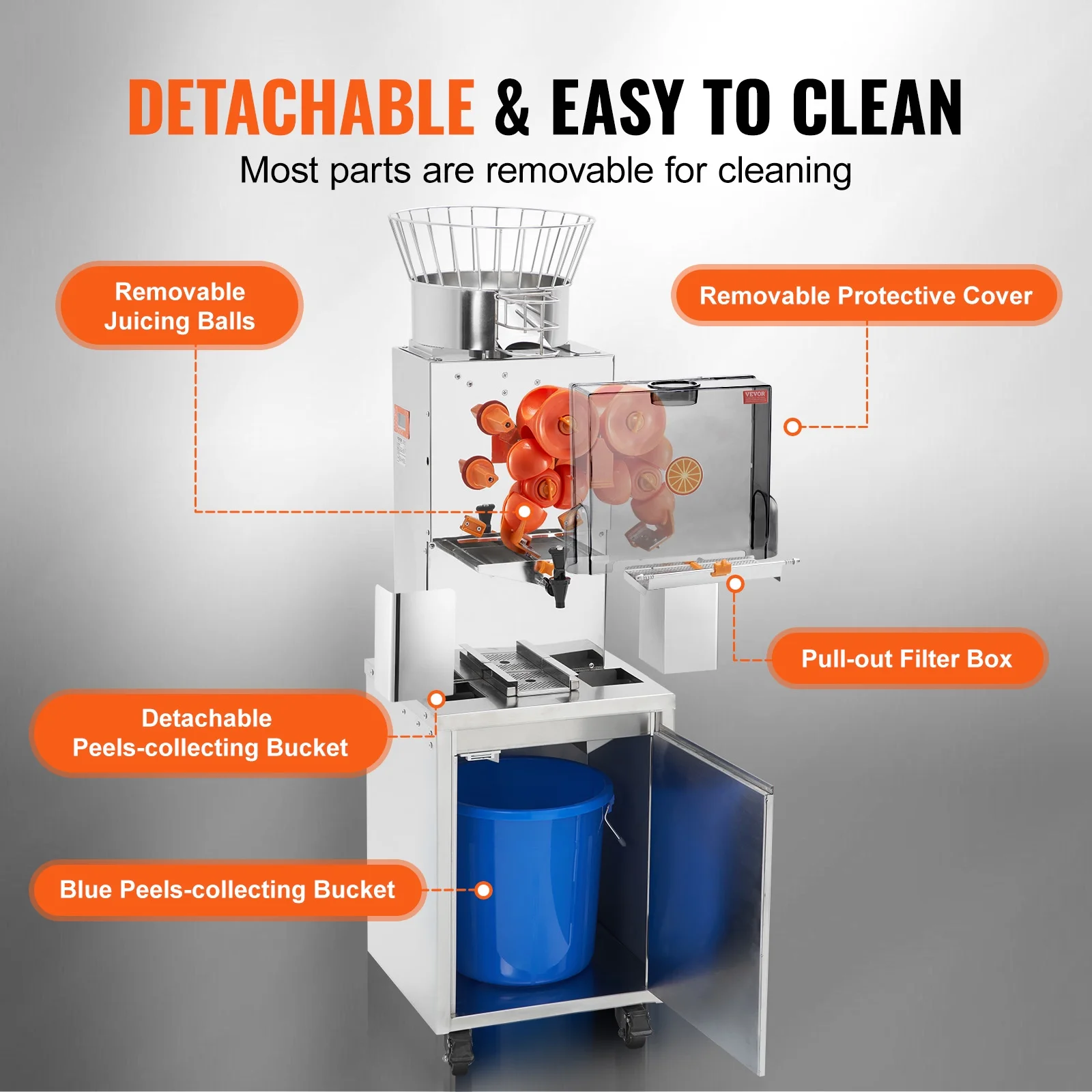 SKYSHALO 120W Commercial Orange Juicer Machine Automatic Juice Squeezer Extractor