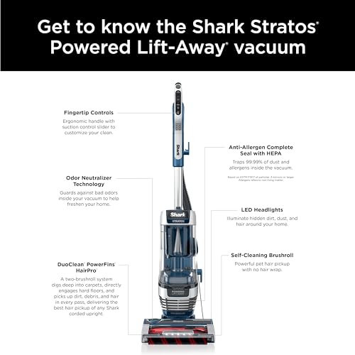 Shark Upright Vacuum, Stratos with DuoClean PowerFins, HairPro, Powered Lift-Away, Self-Cleaning Brushroll, & Odor Neutralizer Technology, Navy