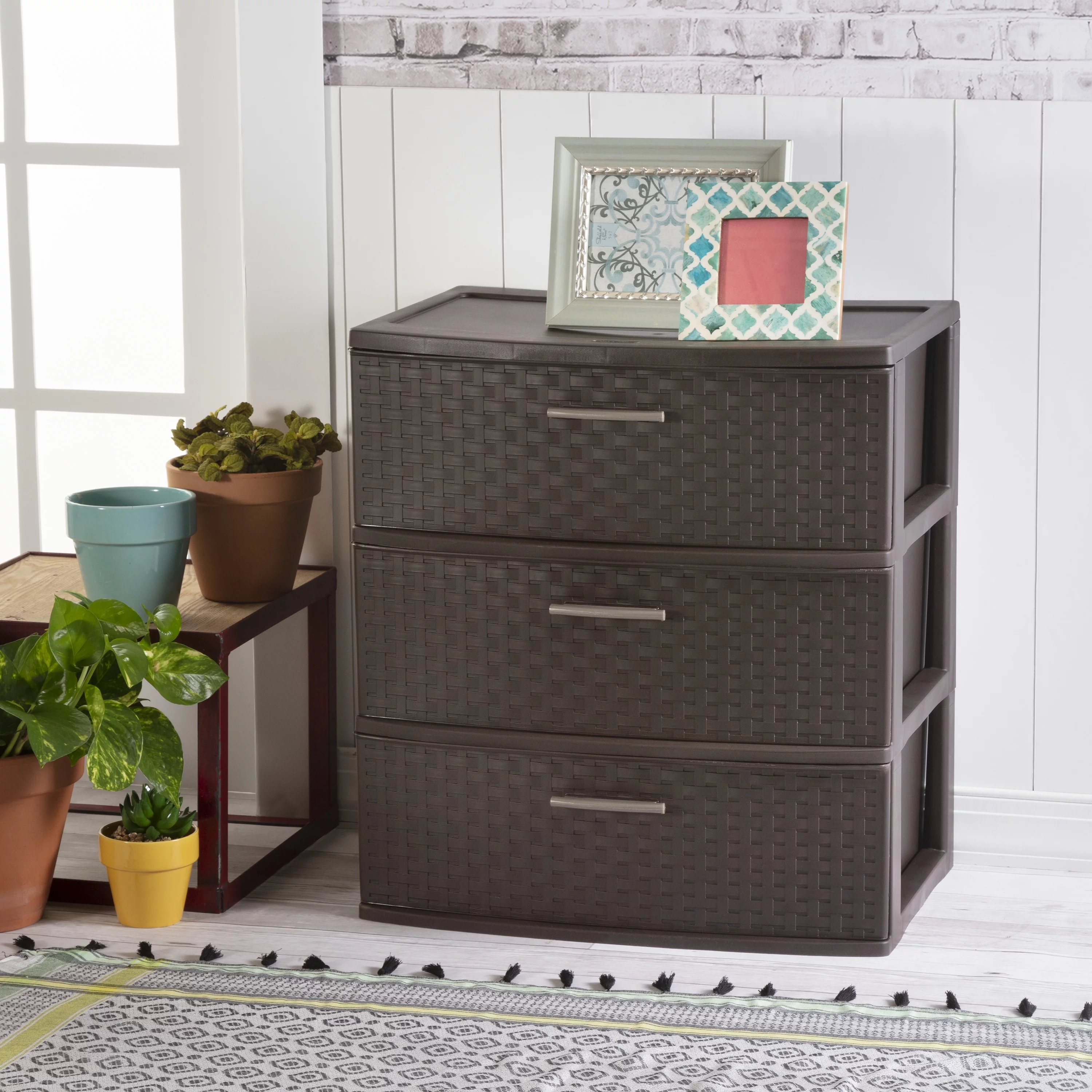 (2 pack) Sterilite 3 Drawer Wide Weave Tower Espresso