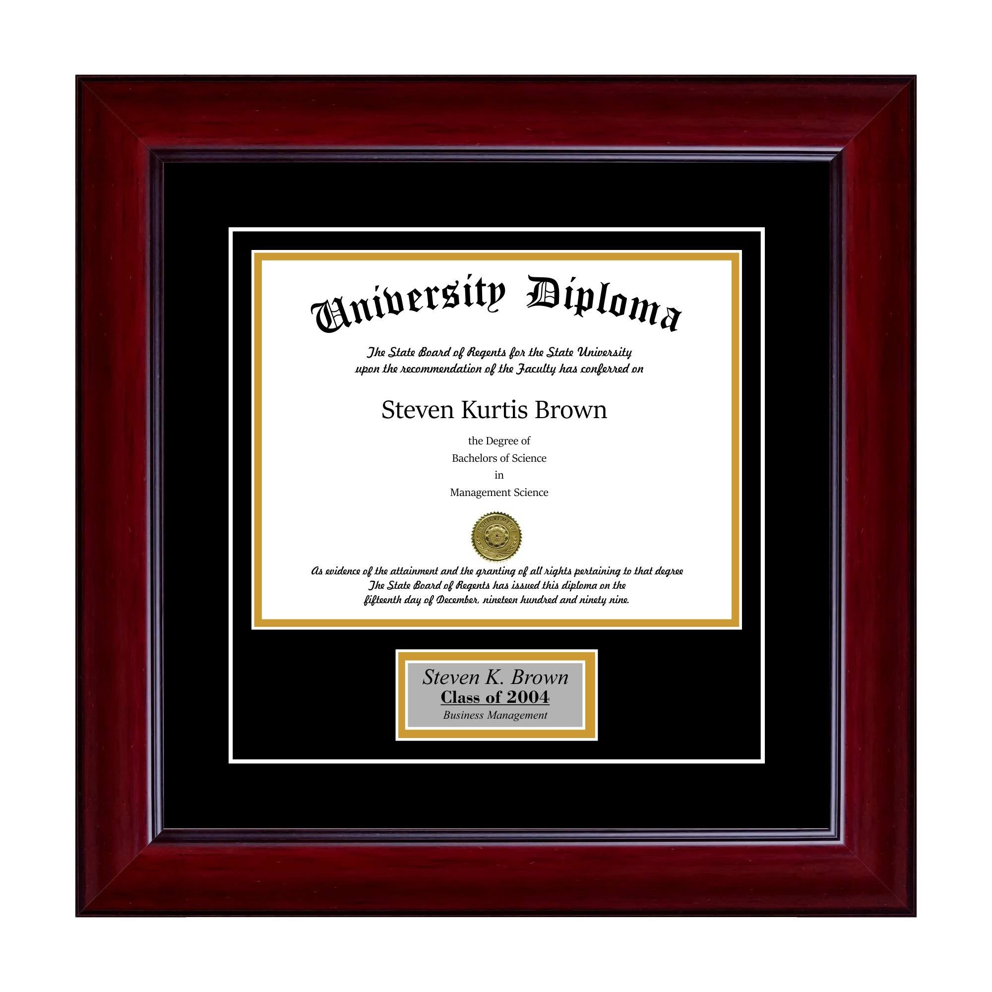 Perfect Cases and Frames Personalized Single Diploma Frame with Double Matting for 8.5x22 x 11x22 Tall Diploma with Mahogany 2x2