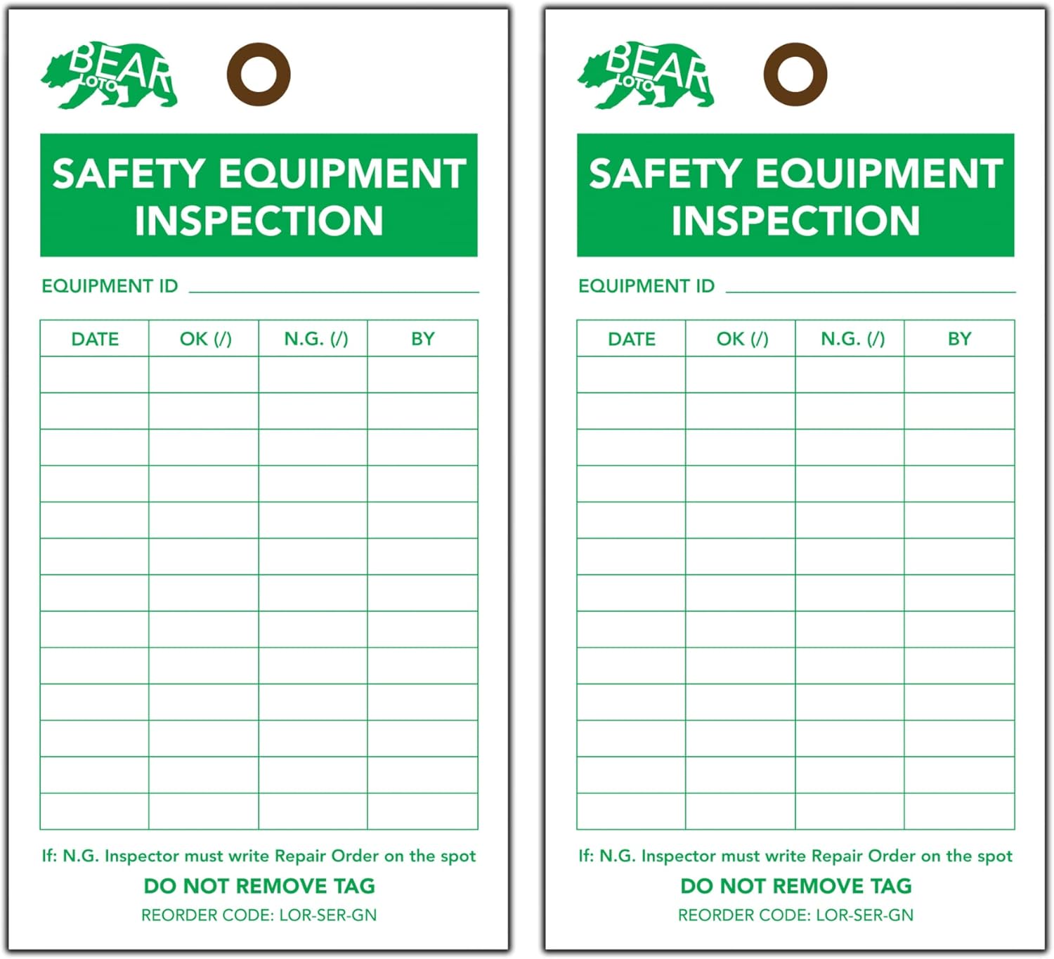 BearLOTO Safety Equipment Inspection Notice - Hazard & Accident Prevention Tag - Multipurpose