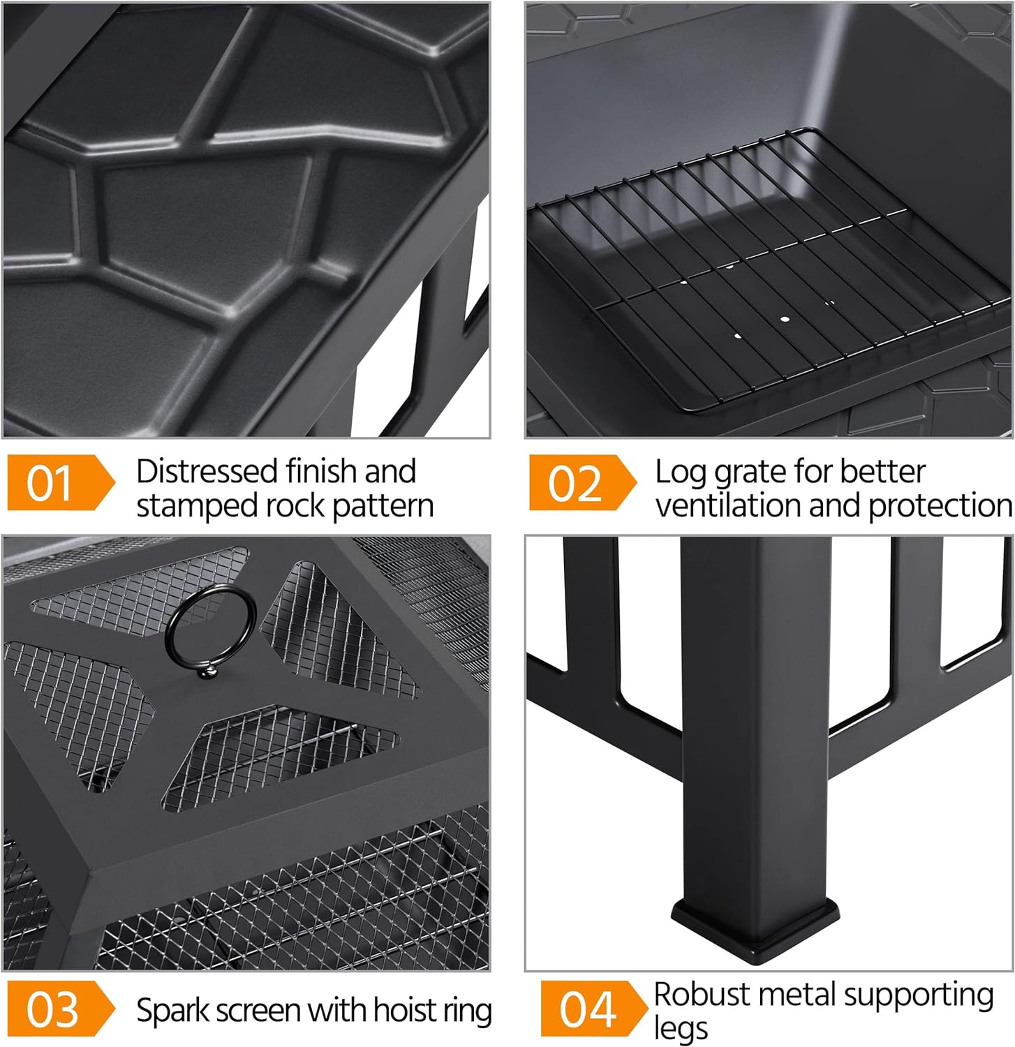 Yaheetech Multifunctional Fire Pit Table 32in Square Metal Firepit Stove Backyard Patio Garden Fireplace for Camping, Outdoor Heating