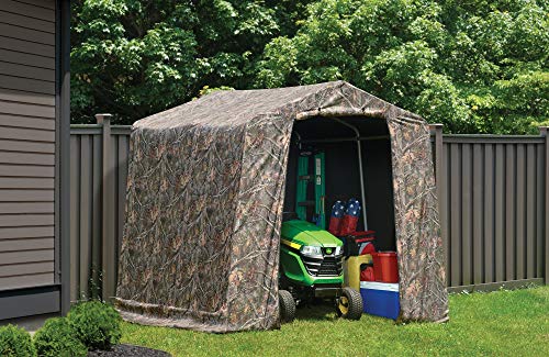 ShelterLogic 10' x 10' Shed-in-a-Box All Season Steel Metal Round Roof Outdoor Storage Shed with Waterproof Cover and Heavy Duty Reusable Auger
